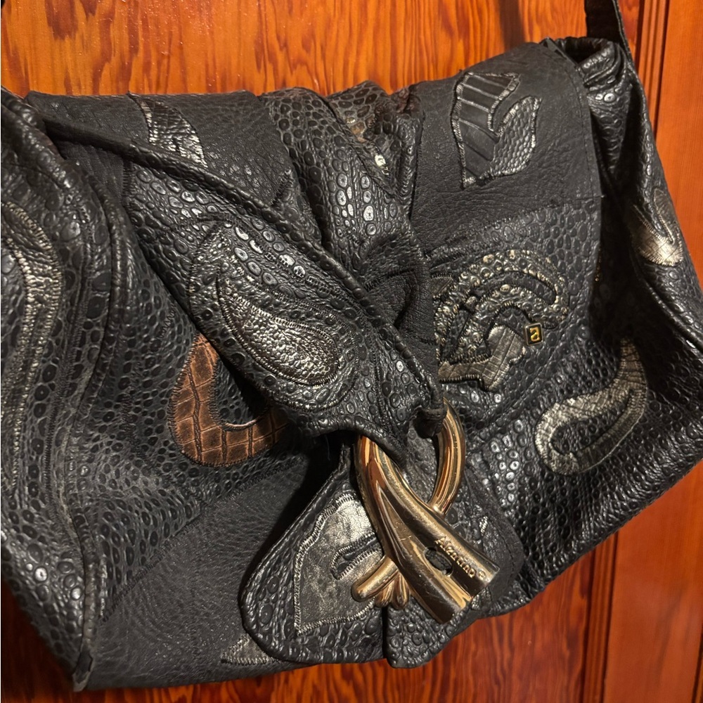 ALENTINO NAS VINTAGE 80s Black Faux Leather Shoulder Bag - Picture 3 of 7